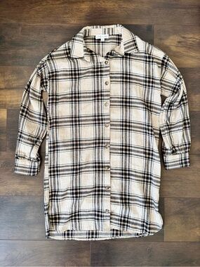 SHE + SKY Long Plaid Tunic Button Up Shirt M